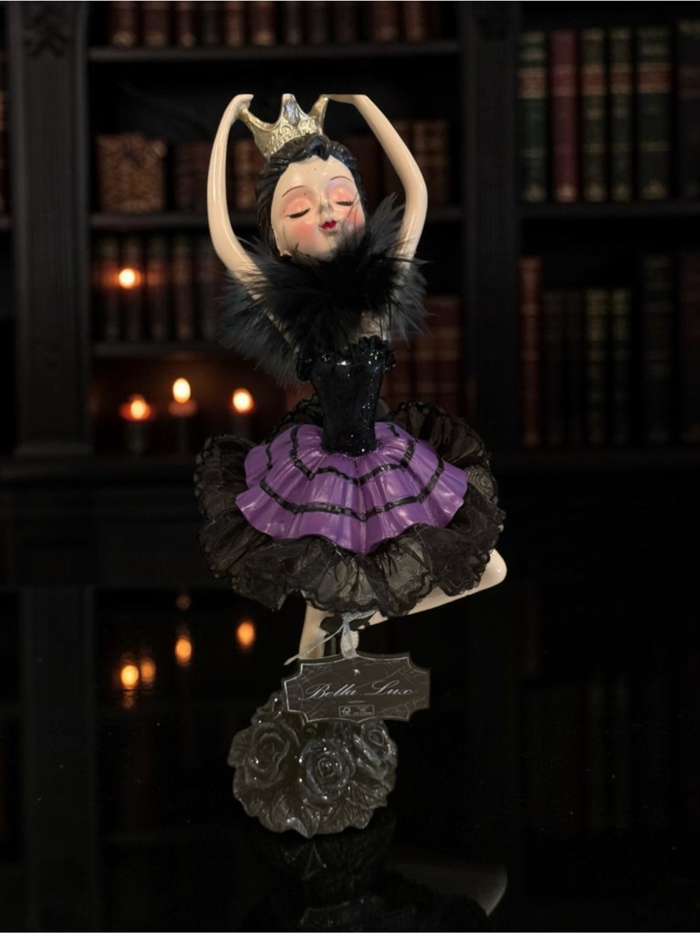 Bella lux Halloween Black & Purple Ballerina Figurine with Crown